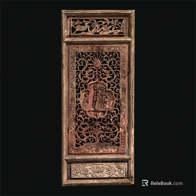 Traditional Wooden Swing Door With Intricate Carved Patterns And Decorative Design 3d model 