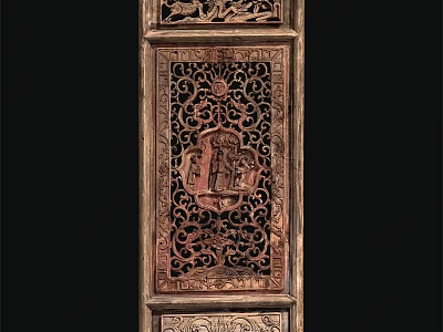 Traditional Wooden Swing Door With Intricate Carved Patterns And Decorative Design 3d model