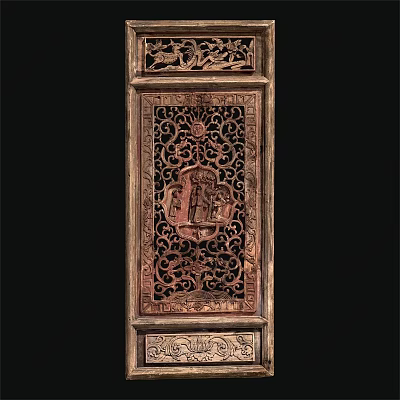 Traditional Wooden Swing Door With Intricate Carved Patterns And Decorative Design 3d model