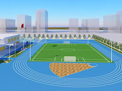 Sports Fitness Outdoor Track and Field Stadium with Football Field Running Track and Sandpit 3d model
