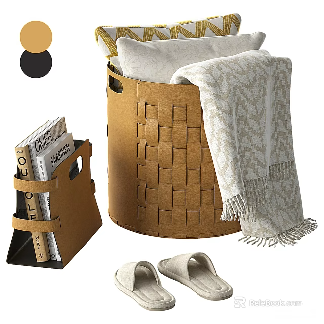 Cozy Home Living Essentials Woven Basket With Soft Blanket Books And Slippers 3d model 