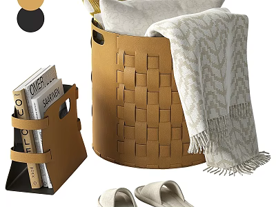 Cozy Home Living Essentials Woven Basket With Soft Blanket Books And Slippers 3d model
