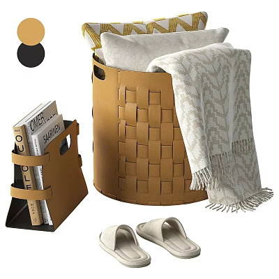 Cozy Home Living Essentials Woven Basket With Soft Blanket Books And Slippers 3d model