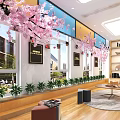 Modern Meeting Room With Wooden Table Chairs Word Art TV Windows Desktop And Bookshelves
