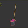 Blue Cleaning Bucket With Yellow Mop And Orange Handle For Daily Use