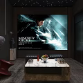 Home Theater Room Interior Design With Starry Ceiling Dark Walls Comfortable Seating Sofa