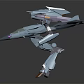 Light Blue Futuristic Sleek Mech Robot With Wing Structure In Standing Pose On Dark Background