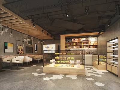 Modern Dessert Shop Interior With Glass Display Cases Assorted Pastries And Cozy Seating Area 3d model