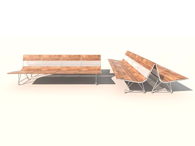 Stylish Wooden Garden Benches With Metal Frame Structure For Outdoor Decor 3d model