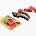 Fresh and Cooked Steak Served on Wooden Cutting Board with Lettuce Tomato and Sauce