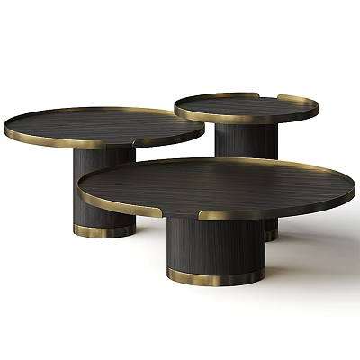 Modern Elegant Sofa Coffee Table Set With Round Black Tabletops And Golden Frames 3d model