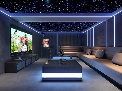 Modern KTV Room With Starry Sky Ceiling Large Screen TV And Comfortable Sofa 3d model
