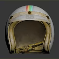 Vintage White Helmet With Colorful Stripes And Worn Details For Daily Use