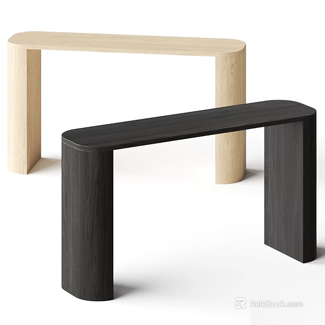 Modern Minimalist Wooden Console Tables With Light Dark Curved Top And Column Legs Design 3d model 