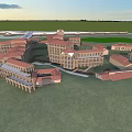 European Style Hotel Building With Spacious Layout Red Tile Roofs Green Lawns And Water Features
