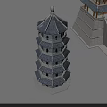 Traditional Multi Layer Pagoda Architecture With Classic Swing Doors And Tile Roof 3d model