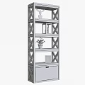 Modern Wood And Metal Storage Shelf With Multiple Layers Drawers And Decorative Plants
