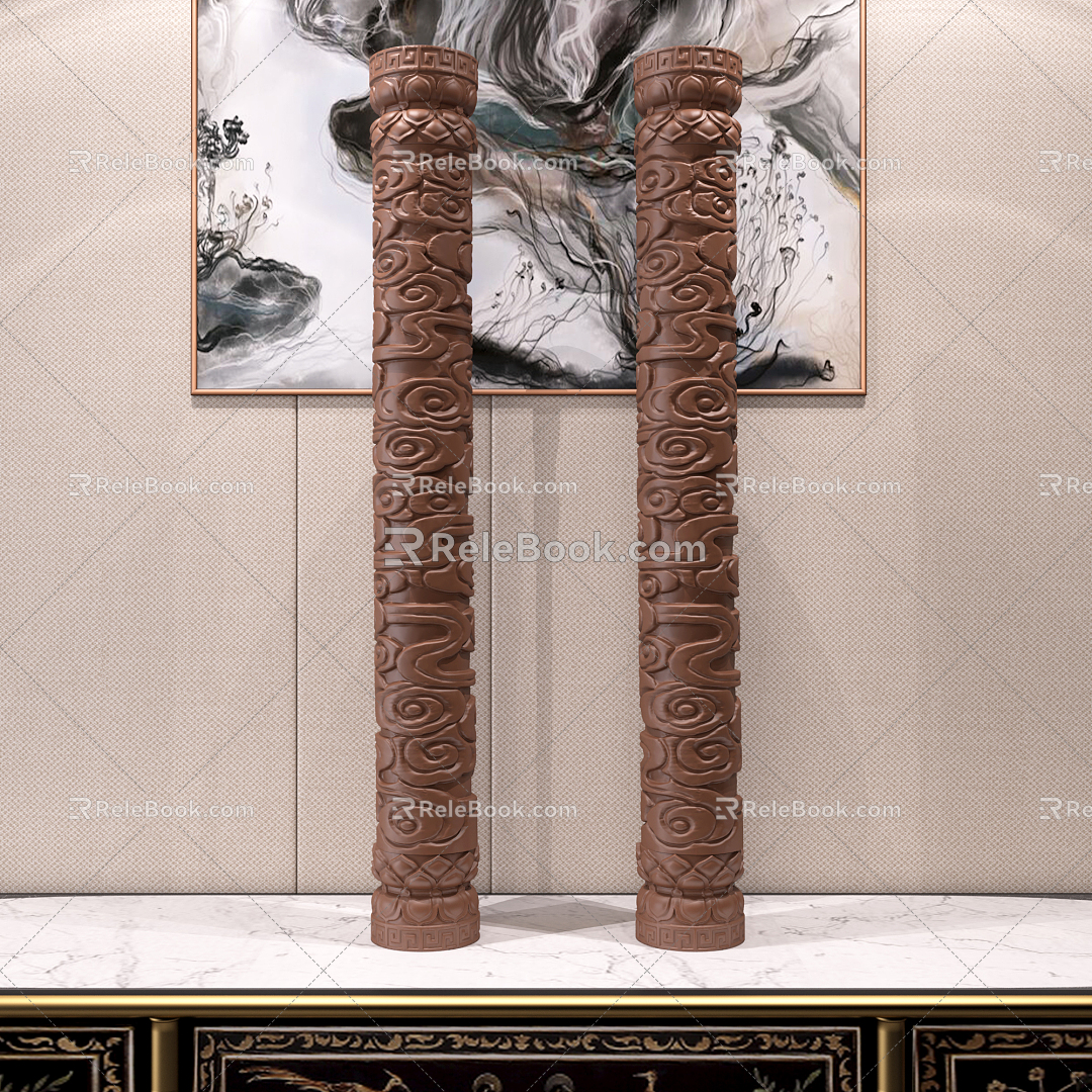 New Chinese style pillar Xiangyun pillar 3d model