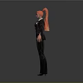 3D Character Model With Red Hair Black Striped Suit Red Belt And White Shirt