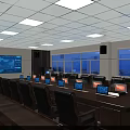 Modern Conference Room With Long Table Black Chairs Laptops Large Screen And Windows 3d model