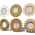 Decorative Mirrors with Various Stylish Frame Designs Including Sunburst and Woven Patterns 3d model