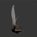 Detailed Wooden Sailboat Model With White Sails And Classic Hull Design