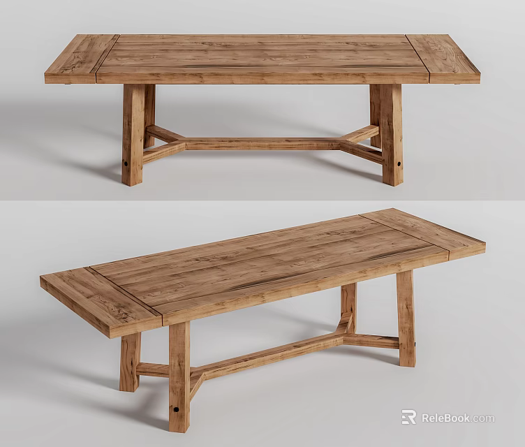 Rustic Wooden Dining Table With Natural Wood Grain And Sturdy Rectangular Design 3d model 