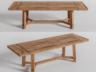 Rustic Wooden Dining Table With Natural Wood Grain And Sturdy Rectangular Design 3d model