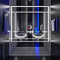 Sleek Modern Public Restroom Interior With Double Sinks Mirrors And Blue Lighting 3d model