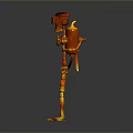 Game And Movie Robot Character With Metallic Body Orange Yellow Details And Extended Mechanical Arms