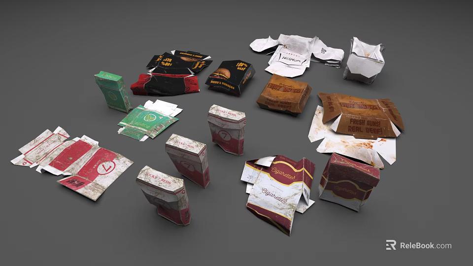 Colorful Decorative Ornament Set With Various Folded Unfolded Paper Boxes 3d model