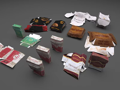 Colorful Decorative Ornament Set With Various Folded Unfolded Paper Boxes 3d model