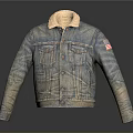 Classic Distressed Denim Jacket with Sherpa Collar and American Flag Patch 3d model