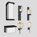 Modern Wall Lamps With Various Designs And Warm Yellow Light On Gray Wall