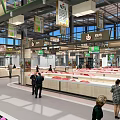 Supermarket Fresh Produce Area With Vegetable Fruit Stalls And Customers Shopping