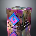 Colorful Metallic Cube Structure With Holographic Finish And Blue Diamond Design