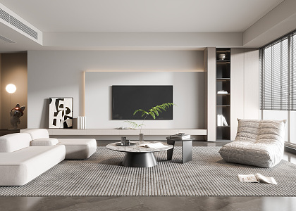 Modern Living Room Cream Living Room Coffee Table Single Sofa 3d model