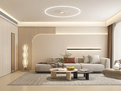 Modern Living and Dining Room Interior With Sofa Coffee Table Rug And Ambient Lighting 3d model