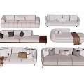 Modern Light Colored Sofa Set With Various Styles Cushions And Throws 3d model
