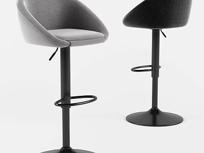 Modern Gray And Black Swivel Bar Stools With Upholstered Seats And Round Base 3d model