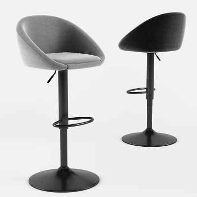 Modern Gray And Black Swivel Bar Stools With Upholstered Seats And Round Base 3d model