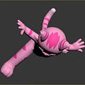 Pink Striped Cartoon Cat Character With Standing Pose And Cute Expression 3d model