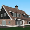 Traditional Style Detached Villa With Brick Exterior Gabled Roof Chimney And Shutter Windows
