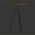 Vintage Brass Telescope On Wooden Tripod Stand With Classic Decorative Design