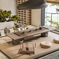 Traditional Japanese Tea Room Interior With Tatami Floor Tea Set And Garden View