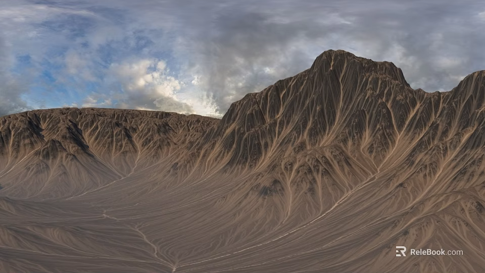 Natural Scenic Mountain Range With Eroded Textured Ridges And Cloudy Sky 3d model 