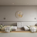 Cozy Kids Room Interior With Twin Beds Moon Star Decor Drawer Chest And Stuffed Toys