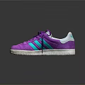 Purple Casual Sports Shoes With Blue Green Stripes White Sole And Purple Shoelaces