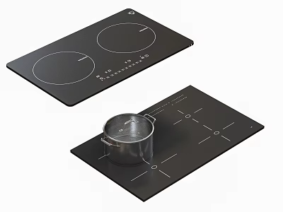 Black Induction Cooktop Kitchen Appliances With Heating Zones And Pot On Surface 3d model