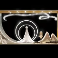 Elegant Wedding Dress Shop Window Display with White Gown Geometric Shapes Lighting And Mountain Ornaments